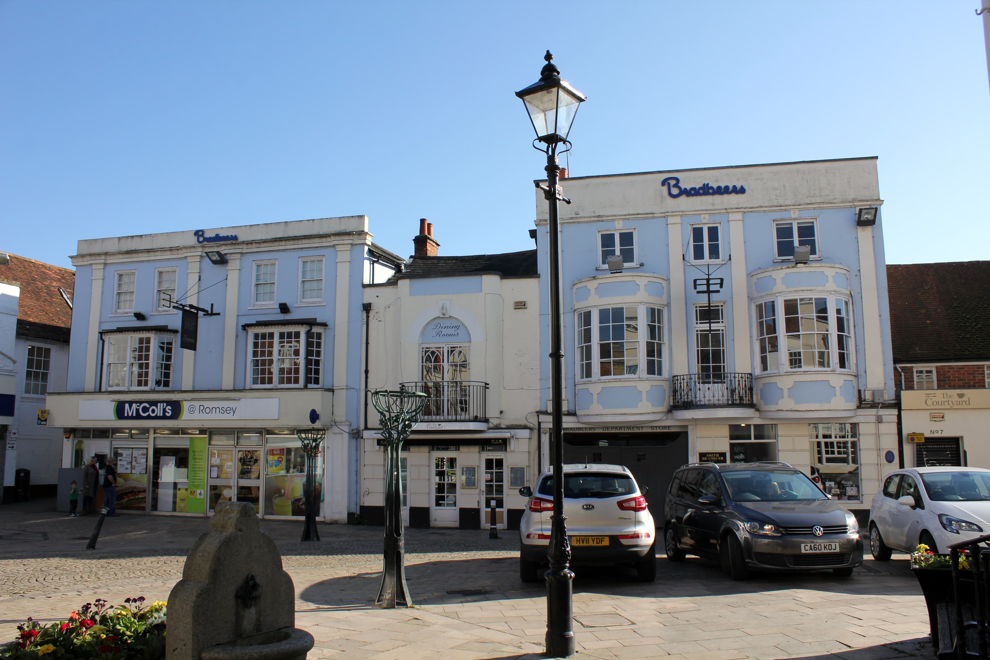 Historic buildings on the Corn Market in Romsey town centre